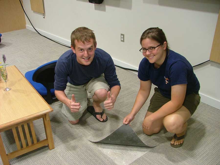 Interface carpet tiles made from recycled material come in easy-to-clean, removable 20-inch squares.